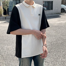 夏季短袖T恤男女拼接撞色POLO领宽松潮牌百搭青少年POLO260-P33，男装Polo衫，星座308B-1