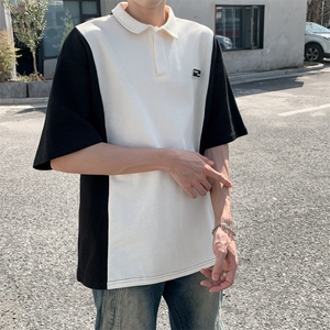 夏季短袖T恤男女拼接撞色POLO领宽松潮牌百搭青少年POLO260-P33图片