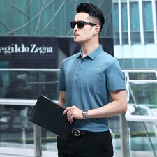 商务男装短袖t恤男翻领宽松透气男士休闲纯色polo衫百搭上衣P56，男装T恤，钱塘6003A(原)4033A