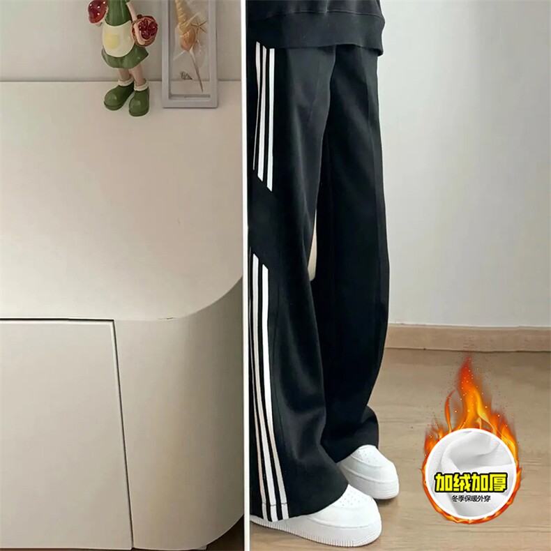 抖音得物高品质秋冬重磅加绒潮流运动三条杠宽松直筒休闲卫裤K360，男装休闲裤，电商A486-1