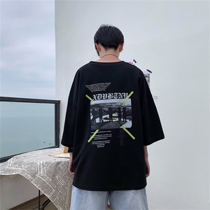 短袖t恤男夏季宽松ins港风潮半袖上衣情侣装百搭五分袖 T597-P28图片