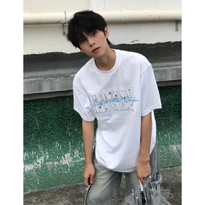 万针全刺绣工艺抖音得物高品质260克重磅纯棉双纱美式高街短袖T恤图片