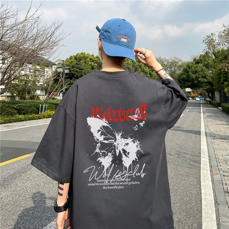 高品质220足克抖音蝴蝶印花短袖T恤男大码体恤A426-1-WT337,男装T恤,电商A426-1(原A430-1)