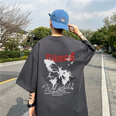 高品质220足克抖音蝴蝶印花短袖T恤男大码体恤A426-1-WT337，男装T恤，电商A426-1(原A430-1)