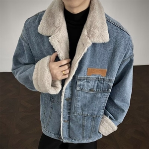羊羔毛牛仔外套复古毛茸茸牛仔外套男女秋冬季新款加绒夹克宽松衣图片