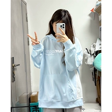 抖音得物品质美式高街宽松结构拼接撞色连帽印花卫衣外套W13306，女装短外套，电商A443