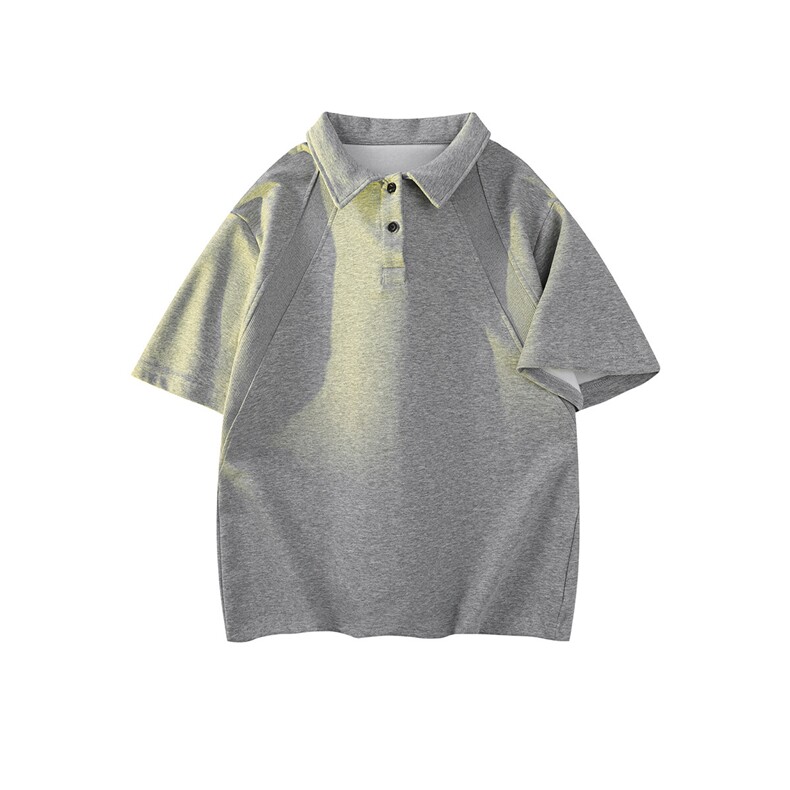 夏季新款港风日系拼接设计感两粒扣POLO衫男XZ213-TX08-P35控58,男装Polo衫,星座213