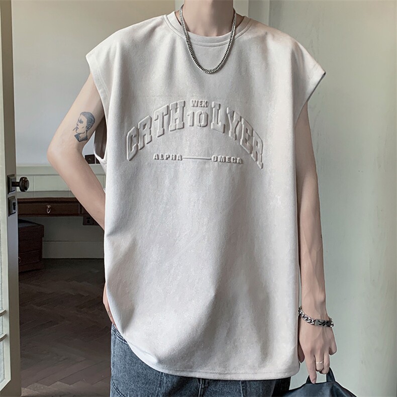 麂皮绒背心高街凹凸字夏季潮牌无袖背心XB11116-P40,男装背心/马甲,电商A042