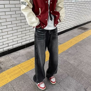 美式高街水洗牛仔裤男女款潮牌百搭宽松显瘦垂感直筒休闲阔腿长裤图片