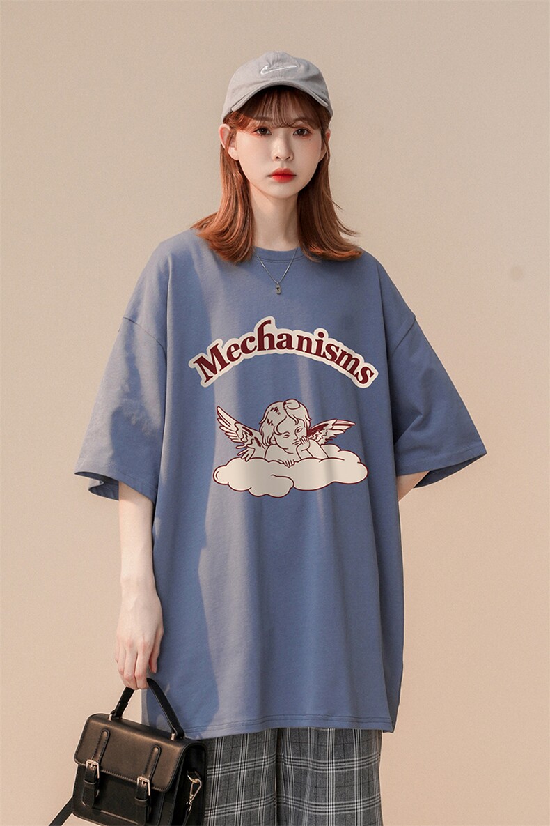 中性夏季新款潮宽松天使印花情侣百搭短袖T恤T1008P25控38,男装T恤,A247A