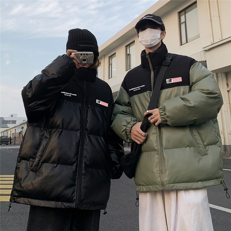 港风街景冬款时尚字母印花情侣PU皮棉服A247-MY6405特批95控158,男装棉衣,电商A247