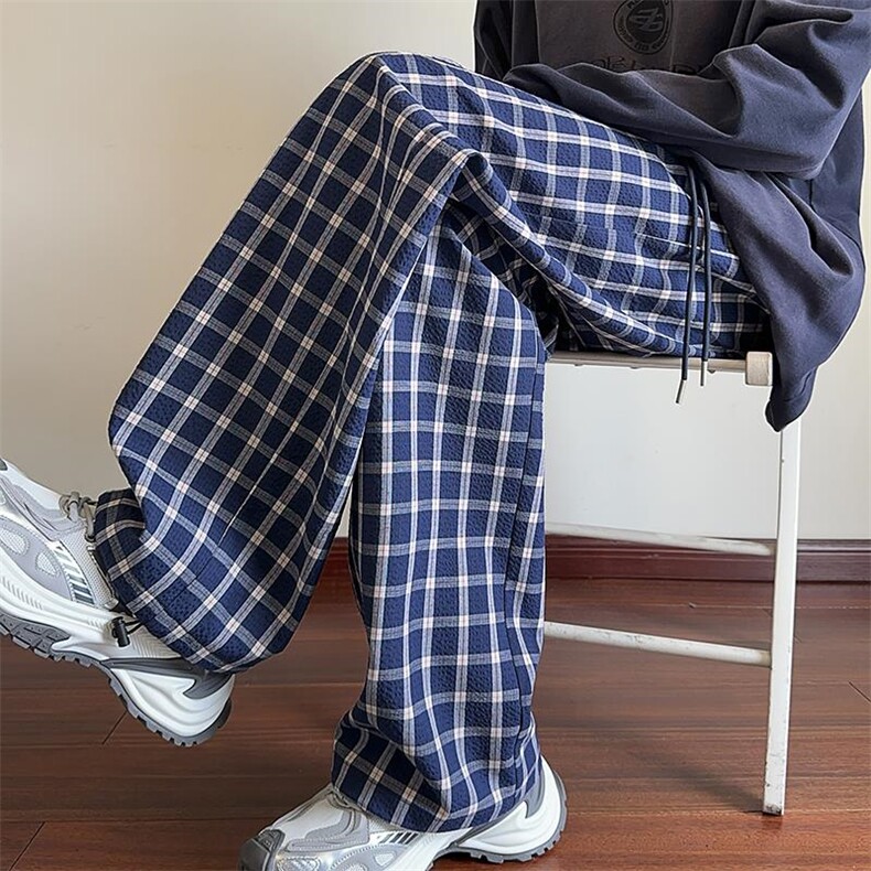 2026春季新款复古潮格子休闲裤男老钱风直筒阔腿裤K5628特P30控58图片