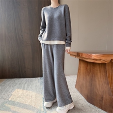 2025年秋冬季时尚百搭通勤简约休闲灰白套装，女装套装/套裙，美雪羊绒