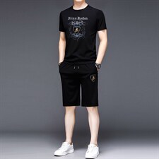 YS-X338夏季男式短袖长裤短裤三件套运动休闲套头修身T恤套装P132，男装休闲套装，电商B360