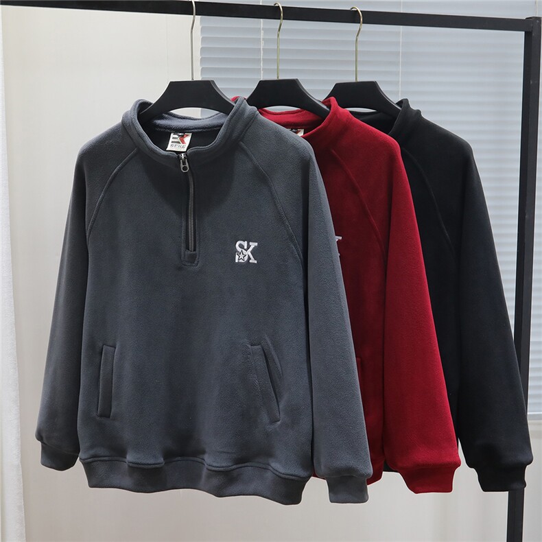 600g美式秋冬重磅拉链立领卫衣奥粒绒外套高街长袖T恤刺绣W16P70，男装T恤，星座210