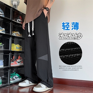 特批P30无差价夏秋衔接泡泡纱按扣阔腿裤时尚宽松拖地长裤男K1572图片