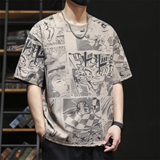 潮牌发泡印花圆领短袖男士T恤休闲时尚夏季薄款宽松大码夏装半袖，男装T恤，星座1107-1