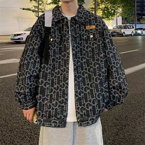 美式复古水洗满印牛仔夹克男春季休闲宽松翻领外套JK866-P70图片