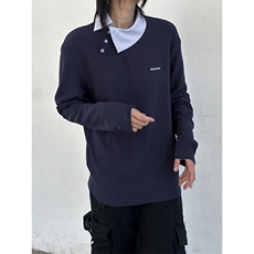 C316T8364P58秋冬新款拼接撞色藏青色T恤打底衫tee不规则设计，男装T恤，电商C316