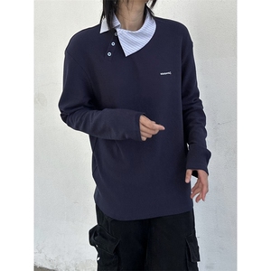 C316T8364P58 秋冬新款拼接撞色藏青色T恤打底衫tee不规则设计图片