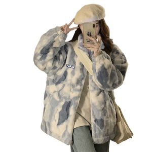 C495-P110美式棉服女潮牌冬季新款高级感加绒加厚羊羔毛棉衣棉袄图片