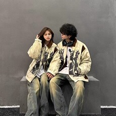 美式高街翻领棉服男女款秋冬季新款复古宽松加厚保暖棉衣情侣外套，男装棉衣，星座506A