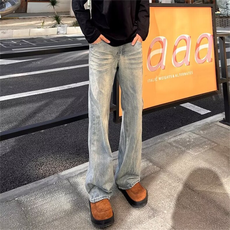 美式高街cleanfit做旧牛仔裤潮直筒微喇vibe休闲长裤LF78011-P48,男装牛仔裤,星座1008
