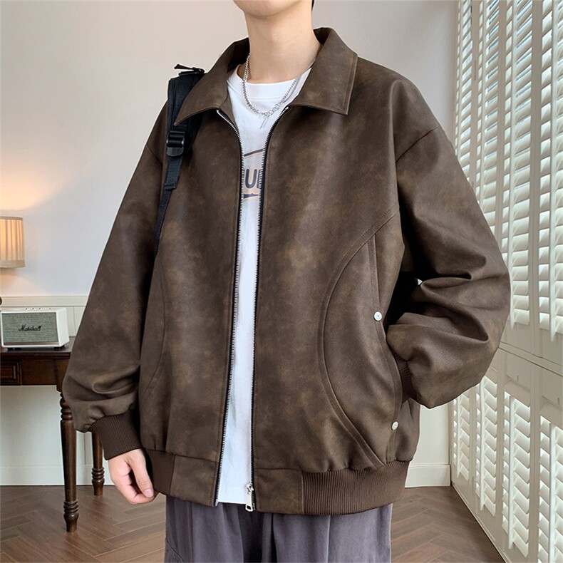 M-8XL休闲时尚翻领皮衣夹克外套男8083-P80大码,男装夹克,星座209