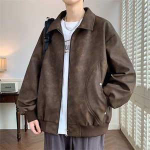 M-8XL休闲时尚翻领皮衣夹克外套男8083-P80大码图片