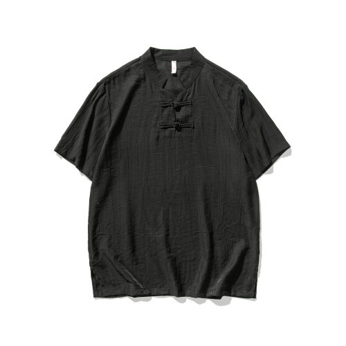 白底平铺大码日系亚麻盘扣短袖t恤风唐装复古棉麻F18/P50,男装T恤,钱塘713