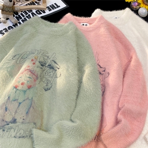 特批趣味小丑印花仿貂毛圆领毛衣针织衫A247-M5081  特批50控88图片