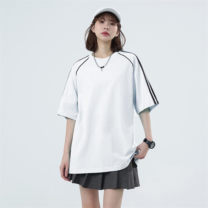 T8929-P42 M-6XL280克大码撞色插肩袖美式重磅男女同款短袖T恤图片