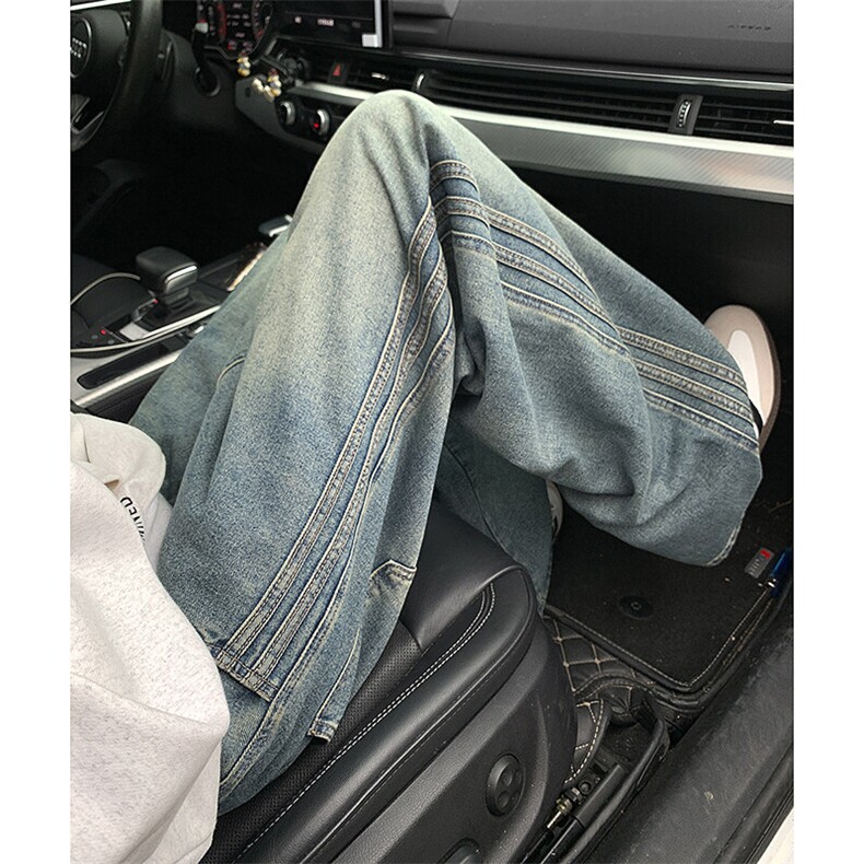 复古牛仔裤男宽松直筒高街潮牌美式街头vibe阔腿长裤子TS118-P45图片