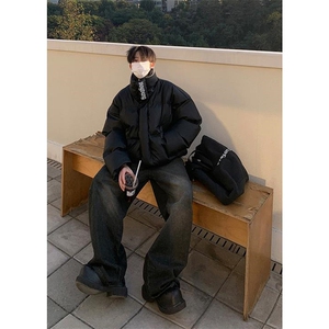 现货冬季三防重磅硬挺boxy短款羽绒刺绣立领PU皮棉衣外套加厚棉服图片