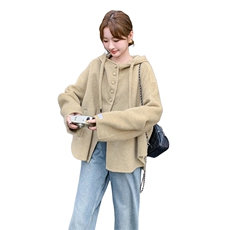 时尚高级感连帽双面呢外套女冬季2025新款简约大方的羊毛呢短上衣，女装毛呢外套，2C081