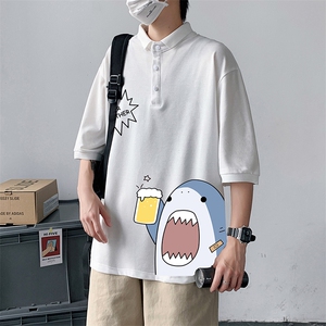 PL57137-P35 翻领短袖polo衫男大码胖子半袖t恤男有领保罗衫 模特图片