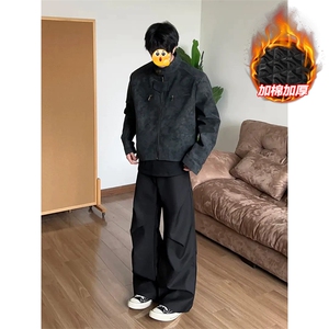 美拉德棕色短款皮衣外套男款春秋美式复古cleanfit立领夹克高级感图片