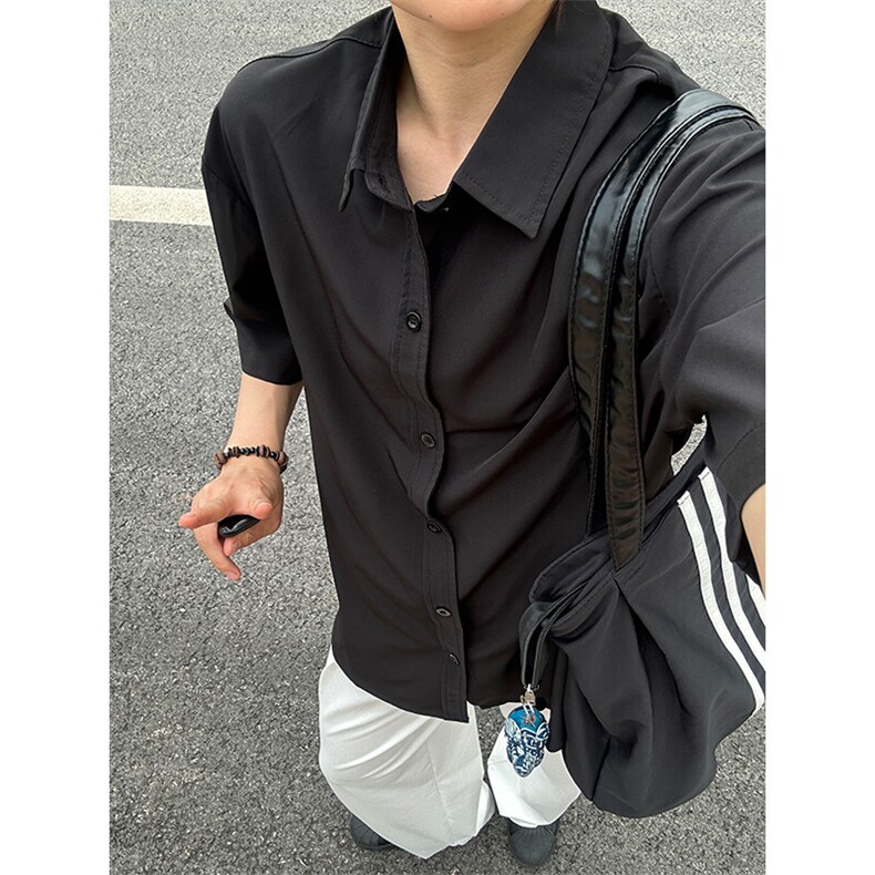 薄款冰丝短袖衬衫男简约纯色垂感休闲痞帅衬衣 CS288-P20图片