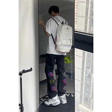 B221美式ins高街暗黑小众情侣毛巾绣直筒牛仔裤LK23021-P65控88，男装牛仔裤，电商B221