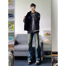 B221美式ins高街暗黑光版修身微喇牛仔裤LK23137-P55控78，男装牛仔裤，电商B221