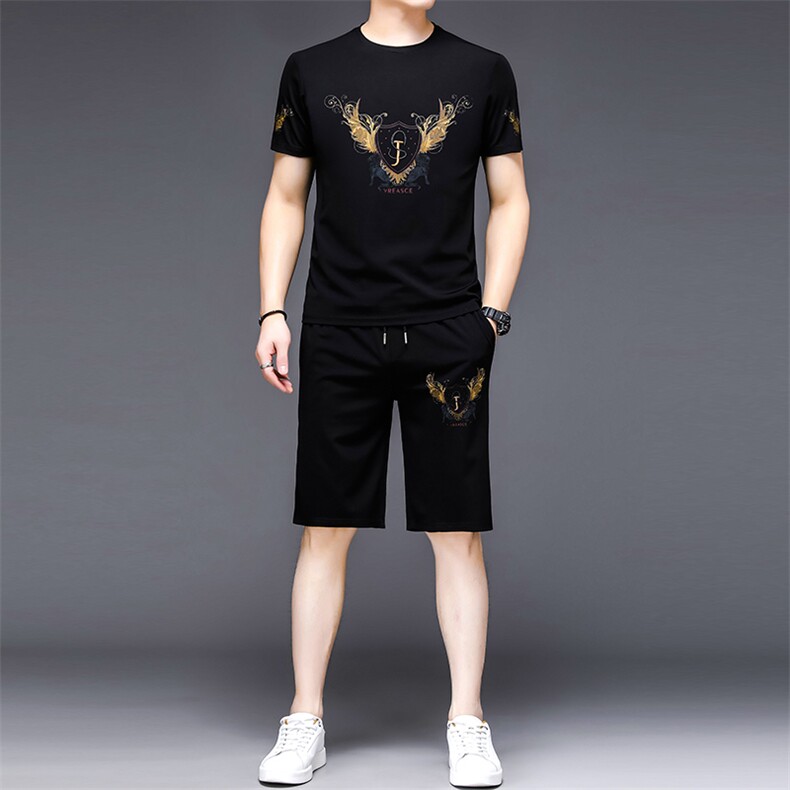 YS-X332夏季男式短袖长裤短裤三件套运动休闲套头修身T恤套装P132,男装休闲套装,电商B360