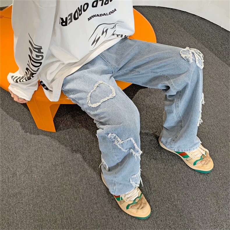 嘻哈牛仔裤男爱心百搭宽松直筒拖地老爹高街长裤子潮牌3056-p45,男装牛仔裤,星座1008