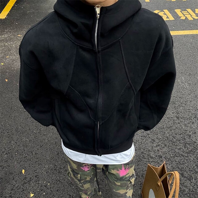 抖音得物高品质二开25秋冬美式高街重磅结构高领连帽卫衣外套W62，男装卫衣，电商A486-1