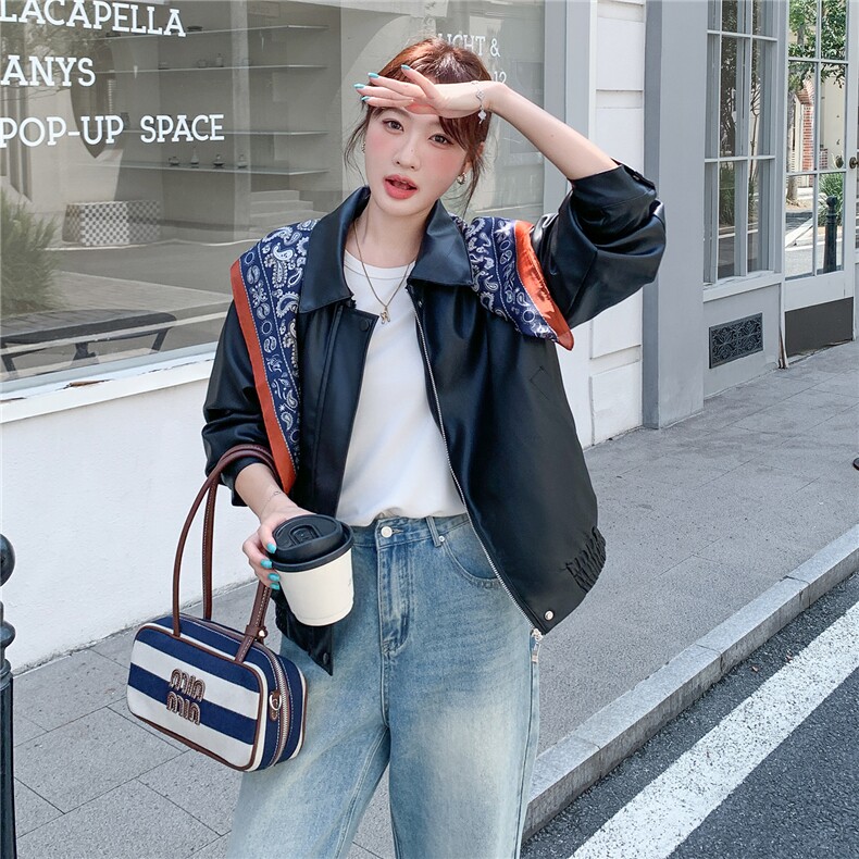 《档口现货》2026秋上新超柔软蛋白皮外套配丝巾气质皮衣小外套女,女装皮衣,时尚风爆