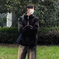 抖音得物二开美式重磅宽松结构拉链设计防风高领连帽卫衣外套W76，男装卫衣，电商A486-1