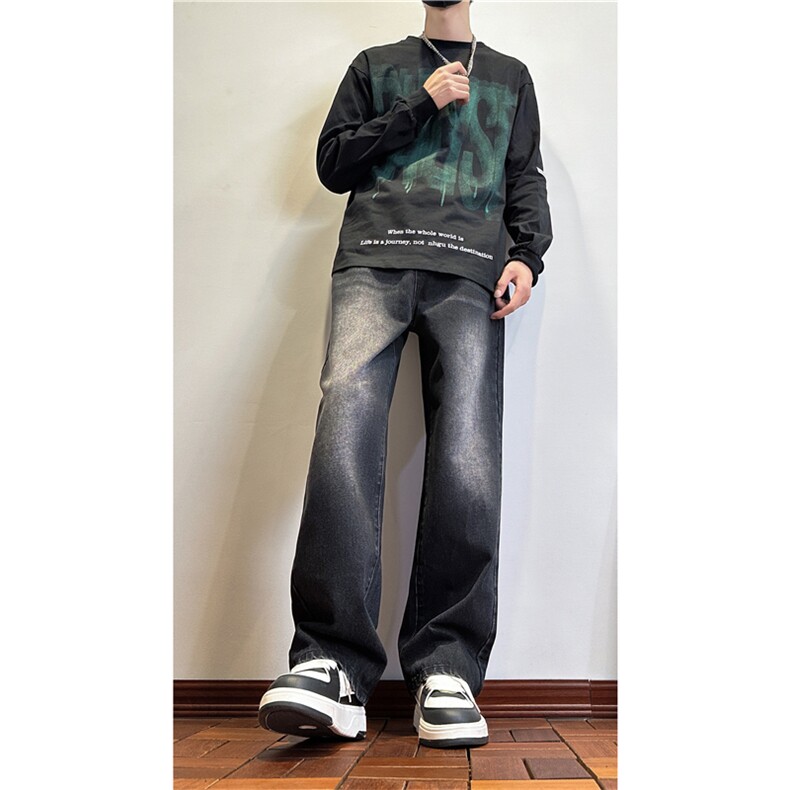 k1093-p45-控68M-5XL现货磨白渐变宽松cleanfit牛仔裤,男装牛仔裤,星座116