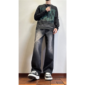 k1093-p45-控68M-5XL现货磨白渐变宽松cleanfit牛仔裤