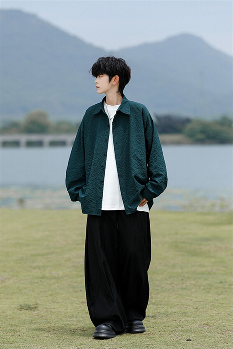 8XL-M泡泡纱盐缩肌理长袖衬衫男夏季冰丝外套防晒衬衣CS29007P40,男装衬衫,电商B312
