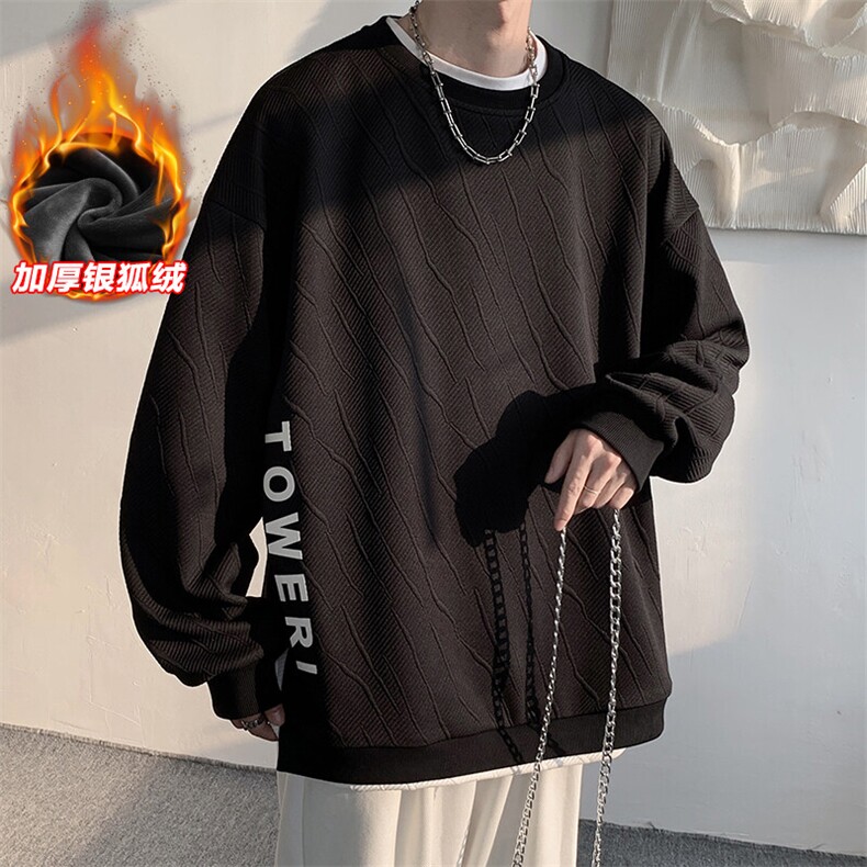 设计师款假两件华夫格卫衣男青岛即墨重磅加绒潮牌加绒加厚春秋冬,男装卫衣,电商A001-1