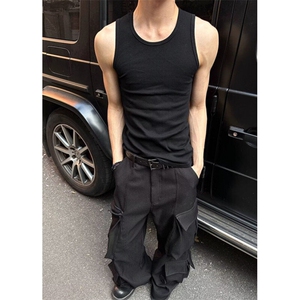 嘻哈美式无袖螺纹背心男肌肉健身紧身运动T恤男打底衫 TX21图片
